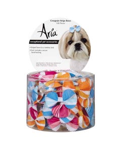 Aria Grosgrain Stripe Dog Bows Canister, 100 pc